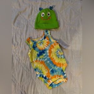 Baby Unisex Tye-Dye Onesie NWT Size: 0-3 months w/12 month Hat